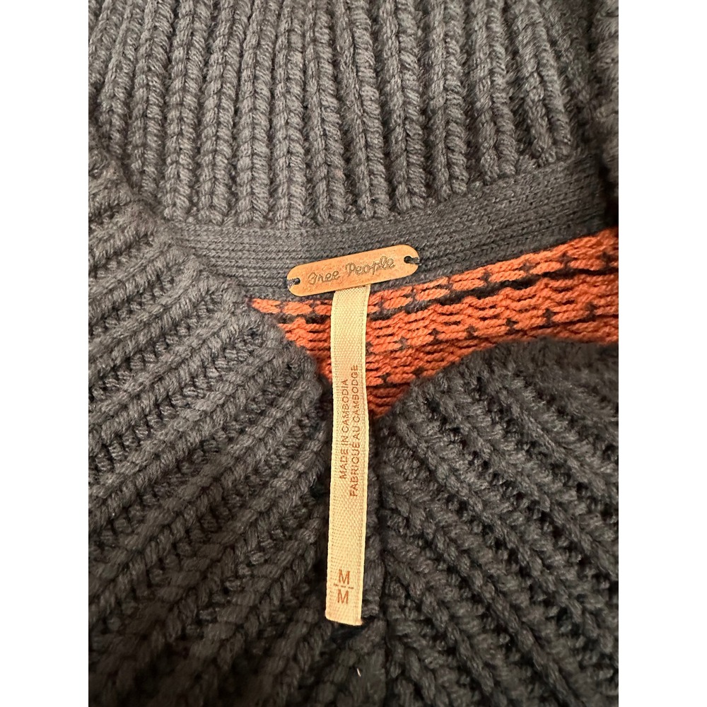 Free People Blue Orange Waffle Knit Oversized V-Neck Sweater Womens Medium - Picture 6 of 7
